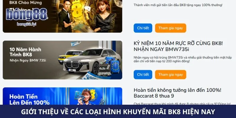 Giới thiệu về các loại hình khuyến mãi Bk8 hiện nay